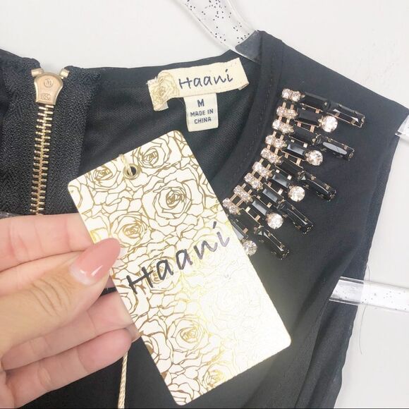 HAANI | Black Embellished Dress Rhinestones Medium - Picture 4 of 8